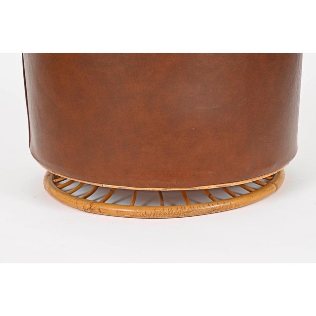 Wood Mid-Century Italian Rattan and Leather Basket, 1970s For Sale - Image 7 of 15