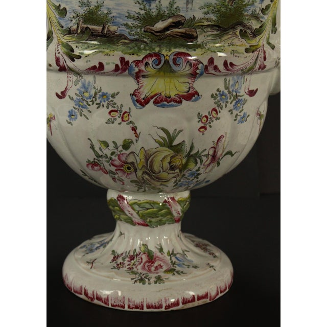 Antique White 19th Century Hand Painted Faience Lidded Urn Veuve Perrin, France For Sale - Image 8 of 12