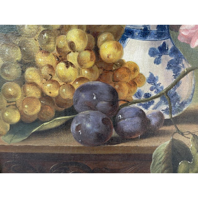 Still Life with Roses and Fruits, 1950s, Oil Painting on Canvas, Framed For Sale - Image 11 of 18