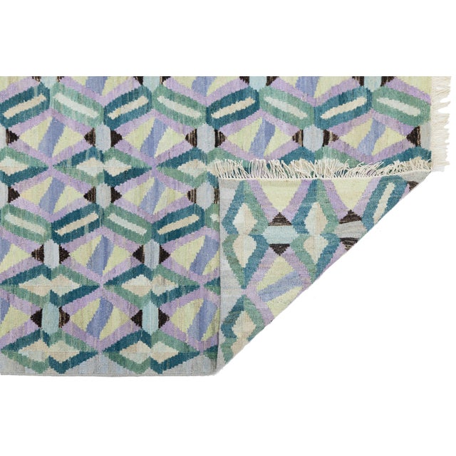 Modern Modern Handmade Modern Flatweave Kilim Runner – Geometric Prism by Apadana For Sale - Image 3 of 9