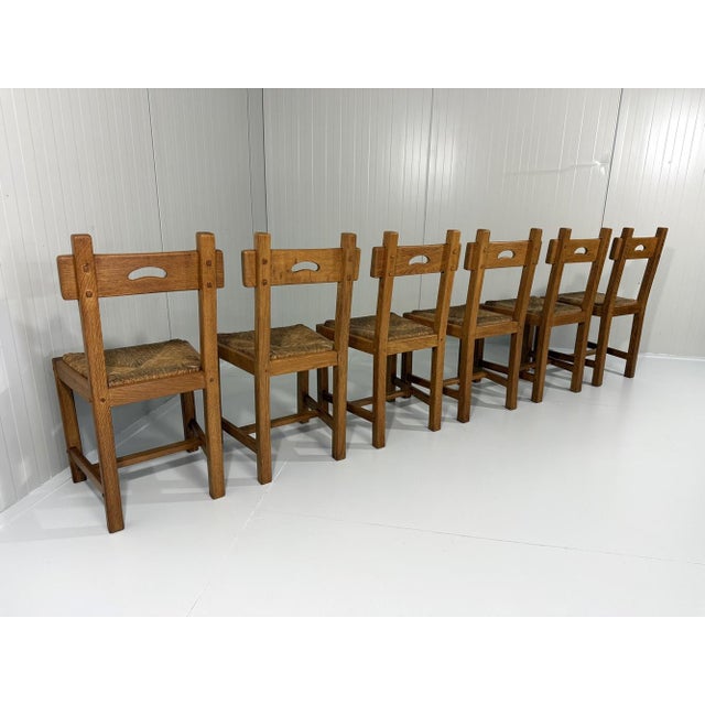 Set of 6 rustic wooden dining chairs. Solid blonde oak wood with visible wooden connections, nice shaped back rest, rush...