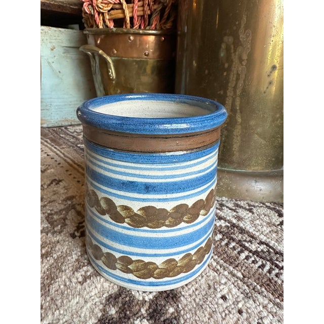 1998 Studio Pottery Vase Mocha Ware Style Utensil Vessel Signed and Stamped For Sale In Houston - Image 6 of 7