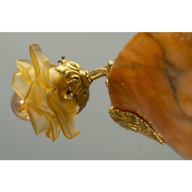 French Neoclassical Style Amber Alabaster and Frosted Glass Chandelier, 1920 For Sale - Image 14 of 18