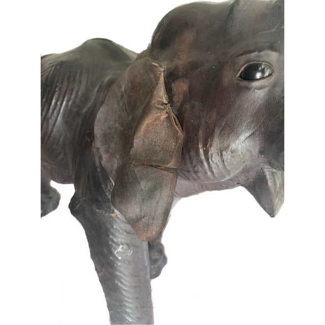 Monumental 47” Vintage Leather Elephant Sculpture – Distressed For Sale - Image 14 of 16
