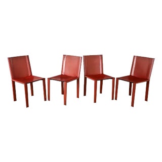 Set of Four Vintage Italian Red Leather Chairs For Sale