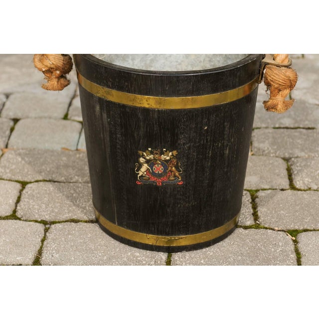 Late 19th Century Late 19th Century English Oak Champaign Bucket with Coat of Arms For Sale - Image 5 of 8