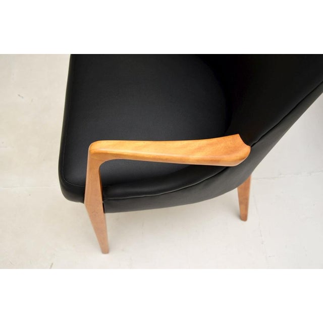 Wood Danish Birch and Leather Armchair, 1960s For Sale - Image 7 of 8