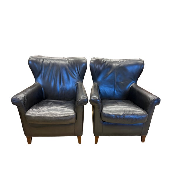 Navy Blue Pair of Dutch Mid-Century Navy Blue Leather Wingback Chairs For Sale - Image 8 of 17