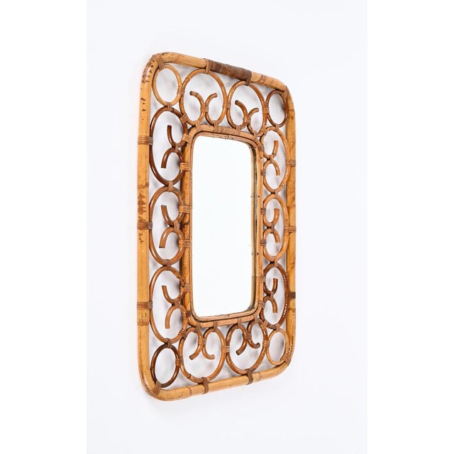 Marvellous Mid-Century rectangular wall mirror in bamboo and rattan.