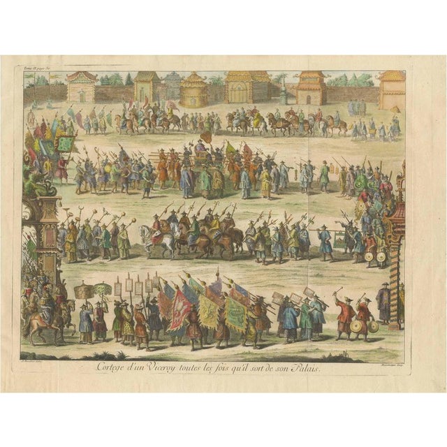 Original Copper Engraving Depicting a Viceroy with Entourage in China, 1735 For Sale - Image 6 of 6