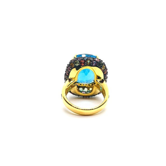 Art Deco Bochic “Orient” Vintage London Blue Topaz & Multi Sapphire Ring Set In 18 K Gold For Sale - Image 3 of 6