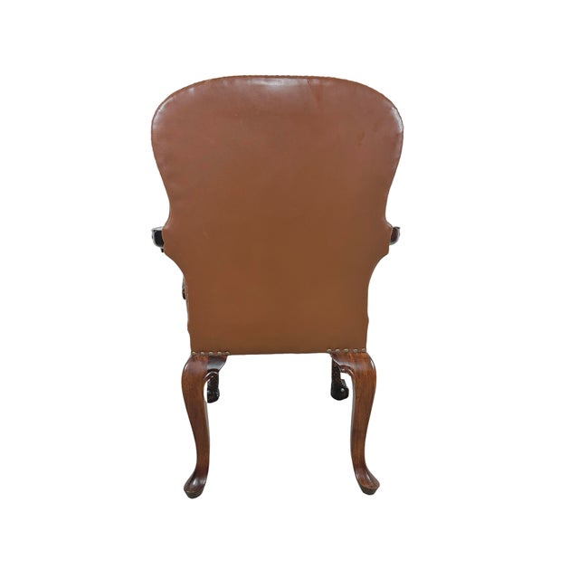 Vintage Maitland-Smith Carved Wood & Brown Leather Armchair For Sale - Image 11 of 18