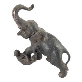 Japanese Bronze Okimono of Elephant and Tiger For Sale