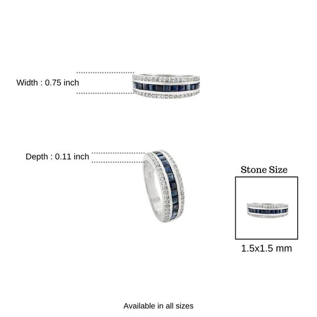 Blue Modernist Sapphire & Diamond Stackable Band Ring in 925 Silver- Size 8.5 For Sale - Image 8 of 11