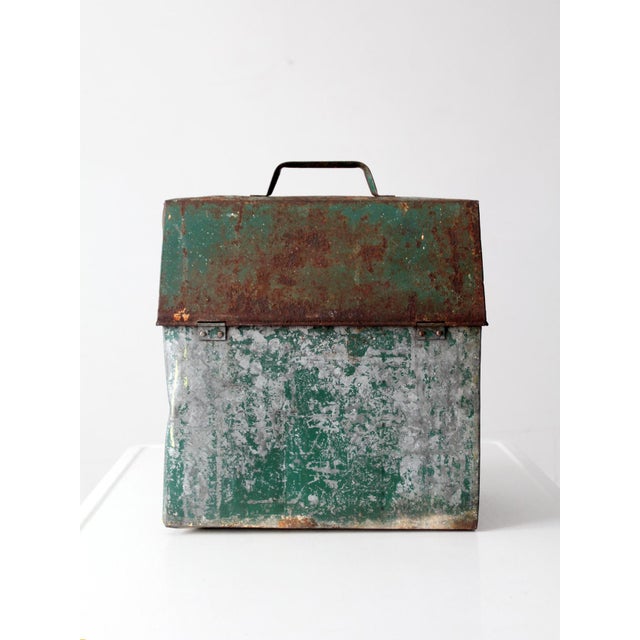 Mid 20th Century Mid-Century Green Galvanized Metal Toolbox For Sale - Image 5 of 16
