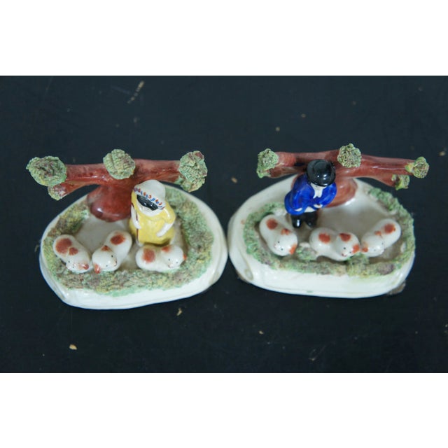 Antique Mid 19th Century Dudson English Staffordshire Pearlware Bocage Shepherd Figures - Set of 2 For Sale - Image 9 of 13