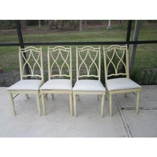 1980s Hollywood Regency Allegro Cream Wood Dining Chairs - Set of 4 For Sale - Image 11 of 13