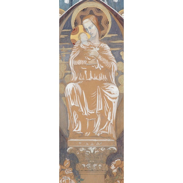 Yvonne Clarinval, Vierge à l'Enfant et Saints, 1910, Mixed Media, Framed For Sale - Image 8 of 16