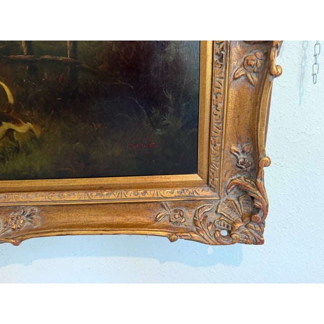 Large Vintage Oil Painting English Fox Hunt Horses Hounds Hunting Scene Signed For Sale - Image 12 of 12