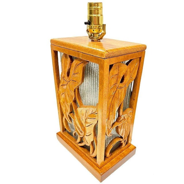 Wood 1960s Post War Carved Mango Wood Tropical Mid Century Table Lamp For Sale - Image 7 of 15