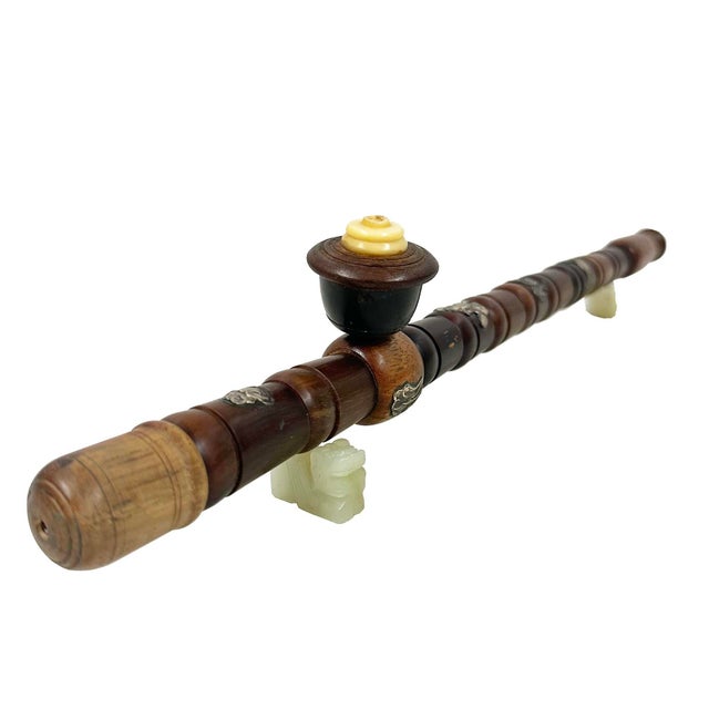 Antique Chinese Wood Carved Opium Pipe, Late Qing Dynasty, Handcrafted Art For Sale - Image 9 of 13