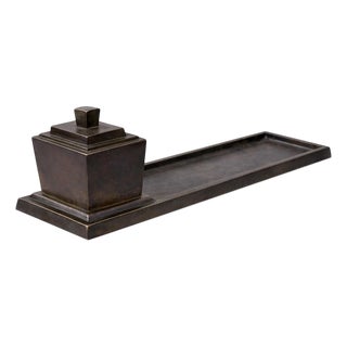 Swedish Art Deco Minimalist Bronze Inkwell with Tray from GAB, 1930s For Sale