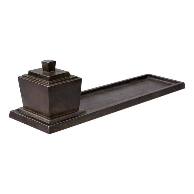 Swedish Art Deco Minimalist Bronze Inkwell with Tray from GAB, 1930s For Sale
