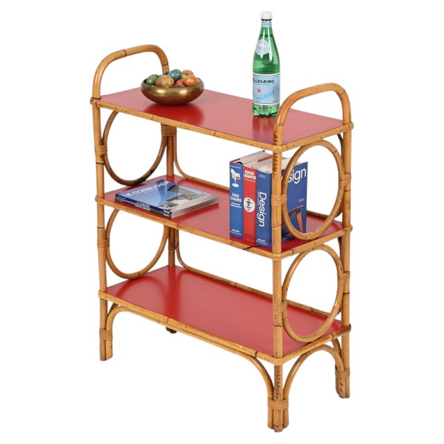 Italian Bookcase in Rattan and Red Laminate from Vivai del Sud, 1970s For Sale - Image 15 of 15