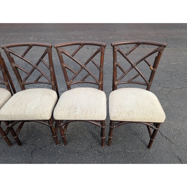 Brown Vintage Fick Reeds Set of 6 Bois Bamboo Chippendale Dining Chairs For Sale - Image 8 of 18