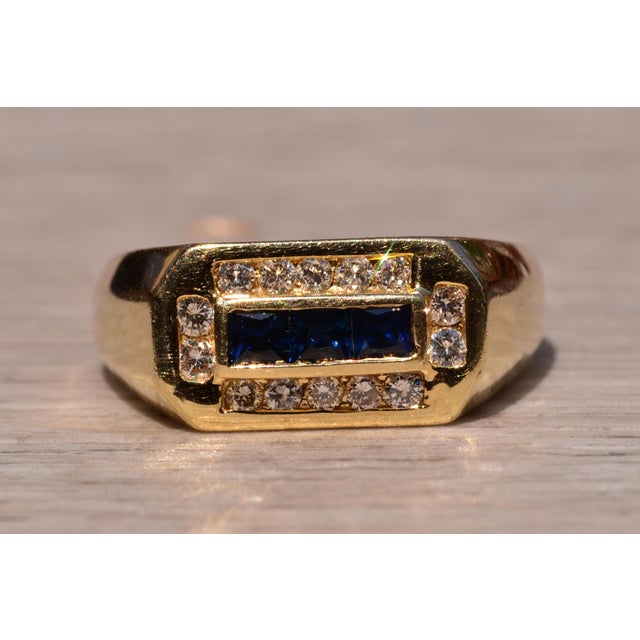 The Coolidge Road: French Cut Sapphire and Diamond Gentlemans Ring For Sale - Image 4 of 11