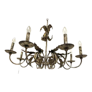 Contemporary Brunish-Silver Florentine Wrought Iron Chandelier
