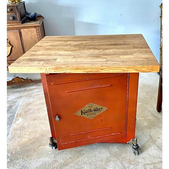 Industrial The Kwik Way System Repurposed 1940's Industrial Rolling Valve Cabinet Now a Bar Service Cart For Sale - Image 3 of 10
