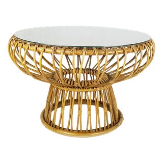 Mid-Century Modern Italian Coffee Table in Rattan and Rush from Franca Helg, 1955 For Sale