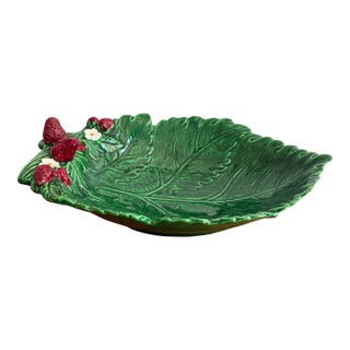 Late 20th Century Italian Strawberry Majolica Leaf Bowl For Sale