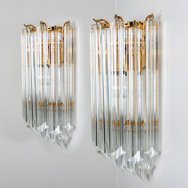 Triedroglass Tree Tears Clear Gold Glass Brass Sconce from Venini, 1970s For Sale - Image 8 of 17