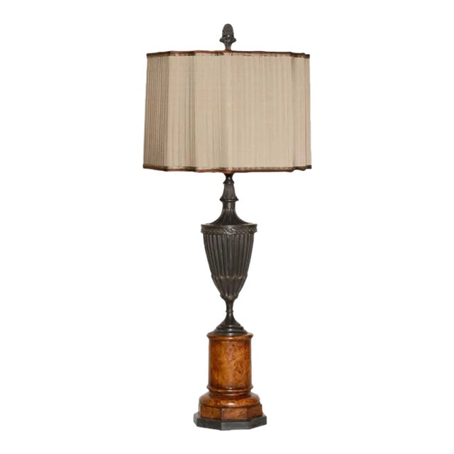 1990s Brass Table Lamp With Square Silk Shade For Sale