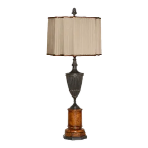 1990s Brass Table Lamp With Square Silk Shade
