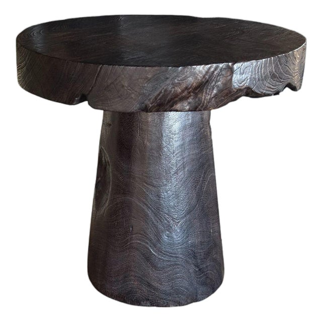 Round Side Table Crafted From Mango Wood, Espresso Finish Modern Organic For Sale