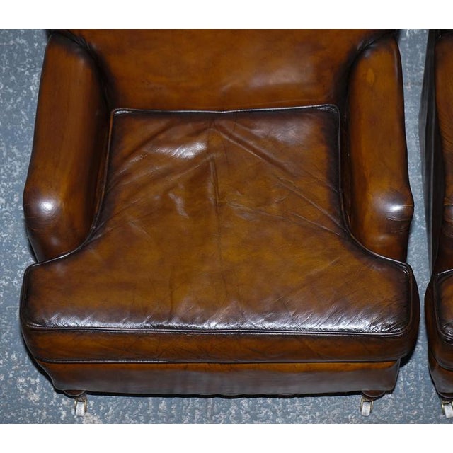Set of Cigar Hand Dyed Leather Chairs For Sale - Image 9 of 18