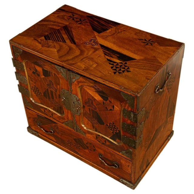 Antique Japanese Meiji Kodansu Tansu Marquetry Table Cabinet Jewelry Chest 1880 For Sale - Image 12 of 15