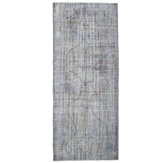 Vintage Turkish Hand-Knotted Wool Cotton Blue Runner For Sale - Image 11 of 11