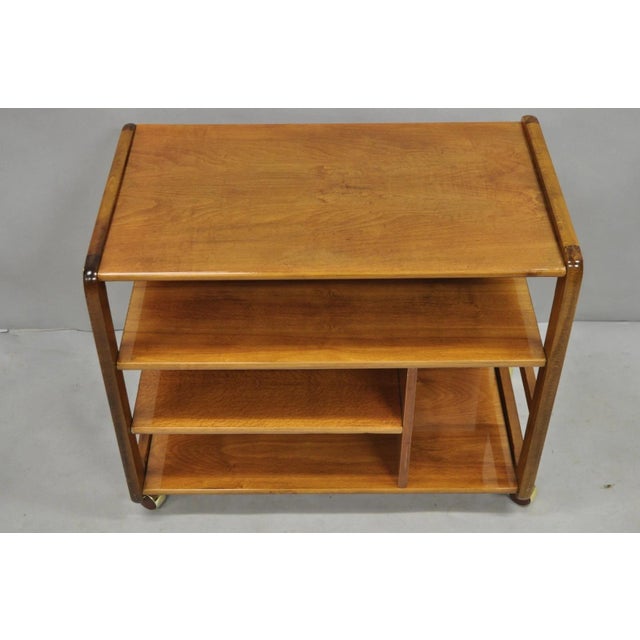 Mid-Century Modern Vintage Mid Century Modern Lacquered Cherry Wood Rolling Cart Tv Stand Shelf For Sale - Image 3 of 11