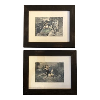 1950s Original Engravings of Children With Dogs - a Pair For Sale