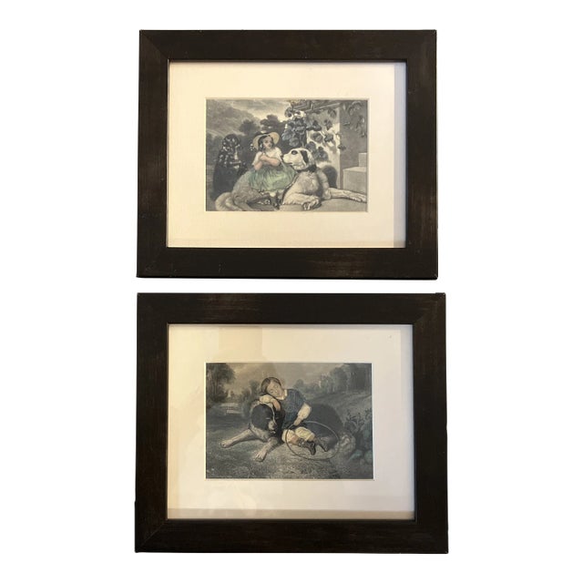 1950s Original Engravings of Children With Dogs - a Pair For Sale