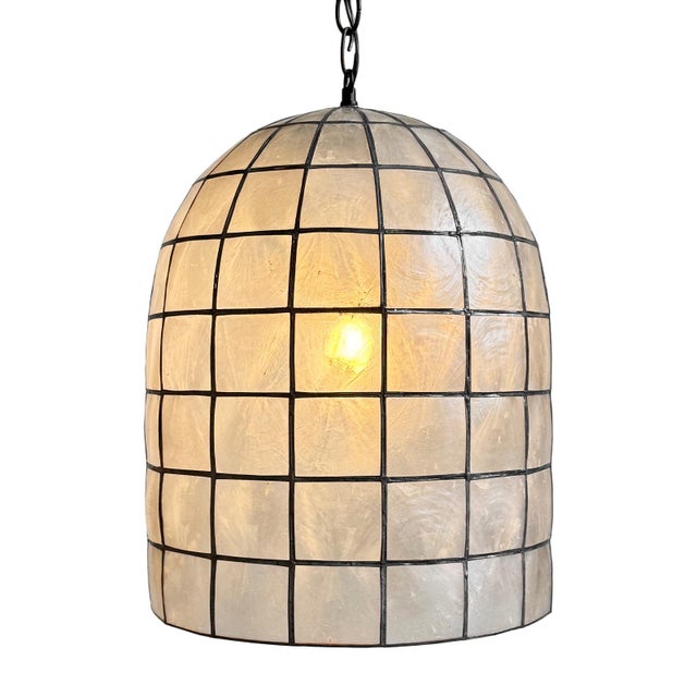 Contemporary Capiz Shell Bell Pendant Light Medium For Sale - Image 3 of 13