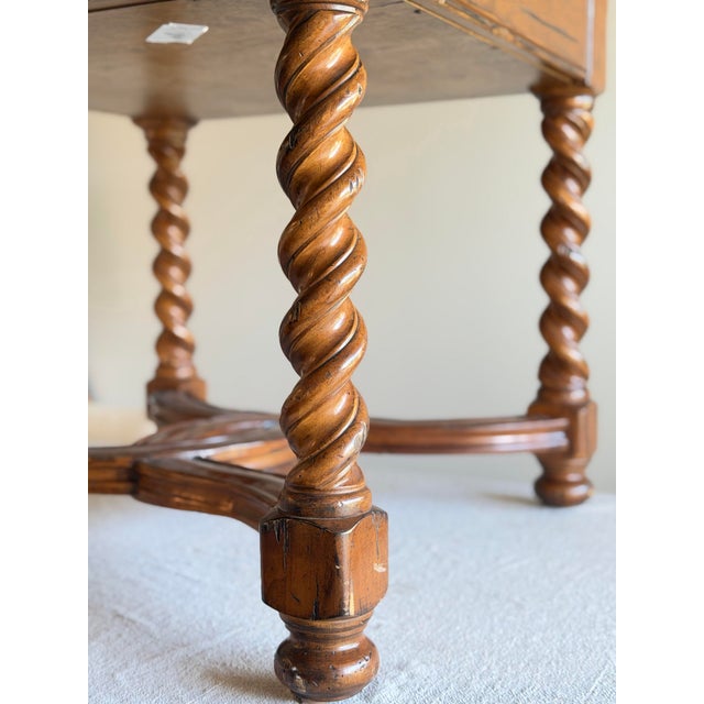 French 18th C. Charles II Style Barley Twist Spanish Revival Side Table With One Drawer Solid Walnut Wood in Style of Theodore Alexander / Eddie Bauer For Sale - Image 12 of 12