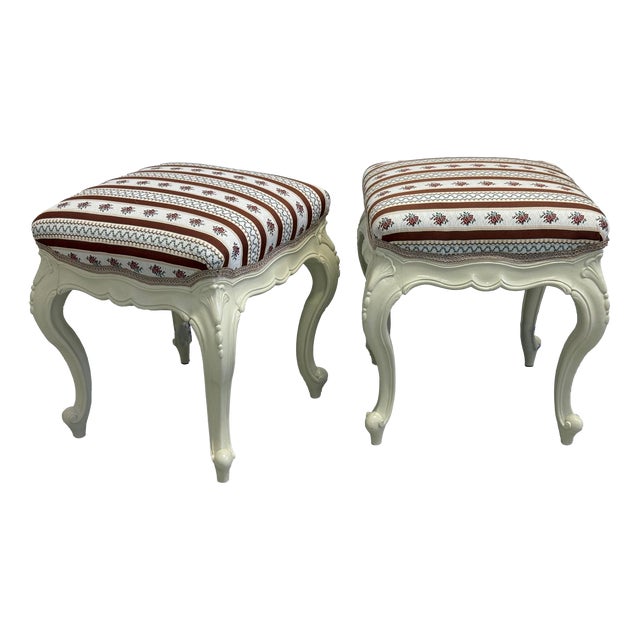 Louis XV Rococo Revival White Stools, 1870s, Set of 2 For Sale