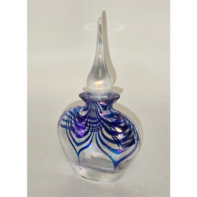 Pulled Feather Glass Perfume Bottle With Iridescent Finish For Sale - Image 4 of 9