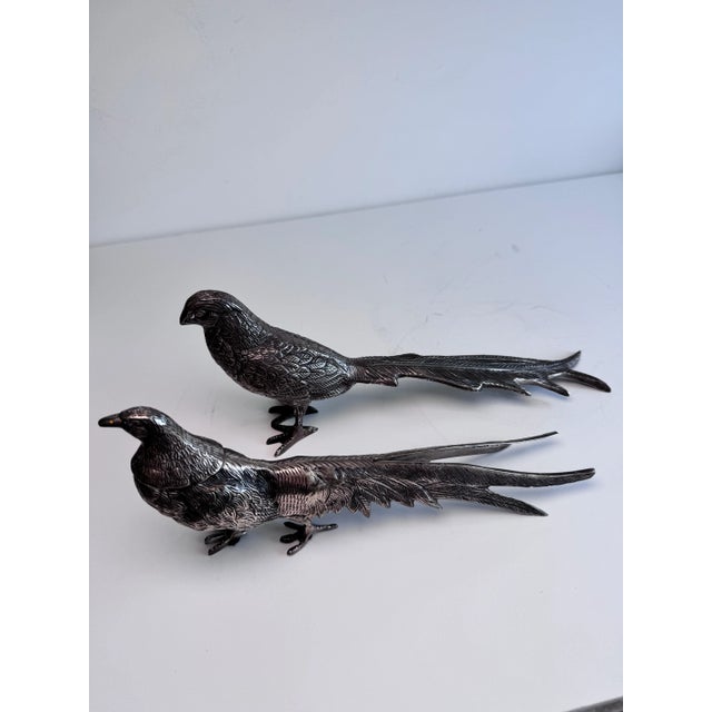 Contemporary Contemporary Silver Pheasant Figures, a Pair For Sale - Image 3 of 9