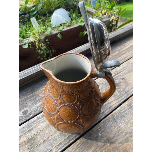 Paul Wynand for Reinhold Merkelbach Secessionist Stoneware Pewter-Lidded Pitcher, C. 1910 For Sale - Image 12 of 17